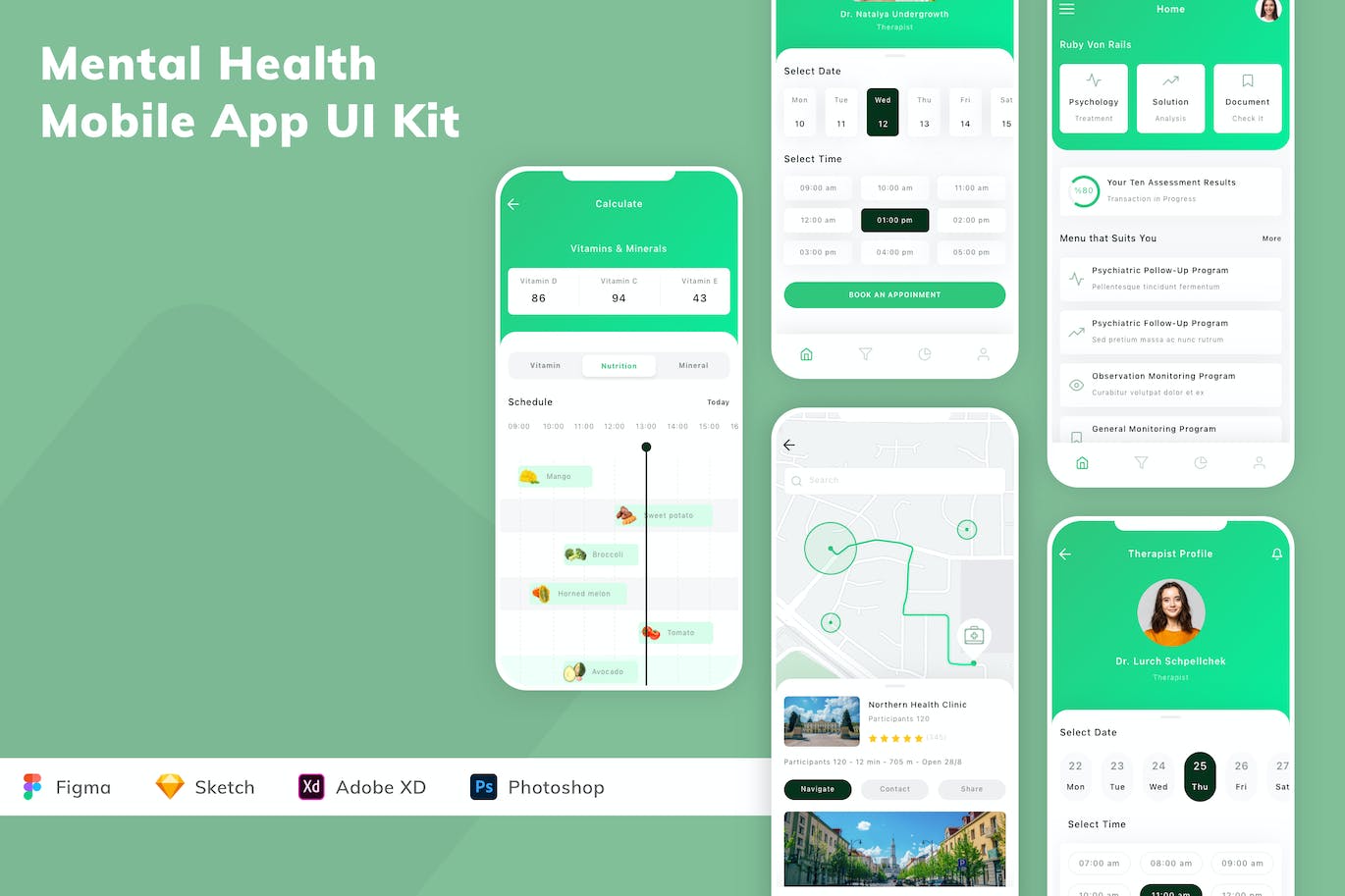 心理健康App应用程序UI设计模板套件 Mental Health Mobile App UI Kit APP UI sucaiwan.com