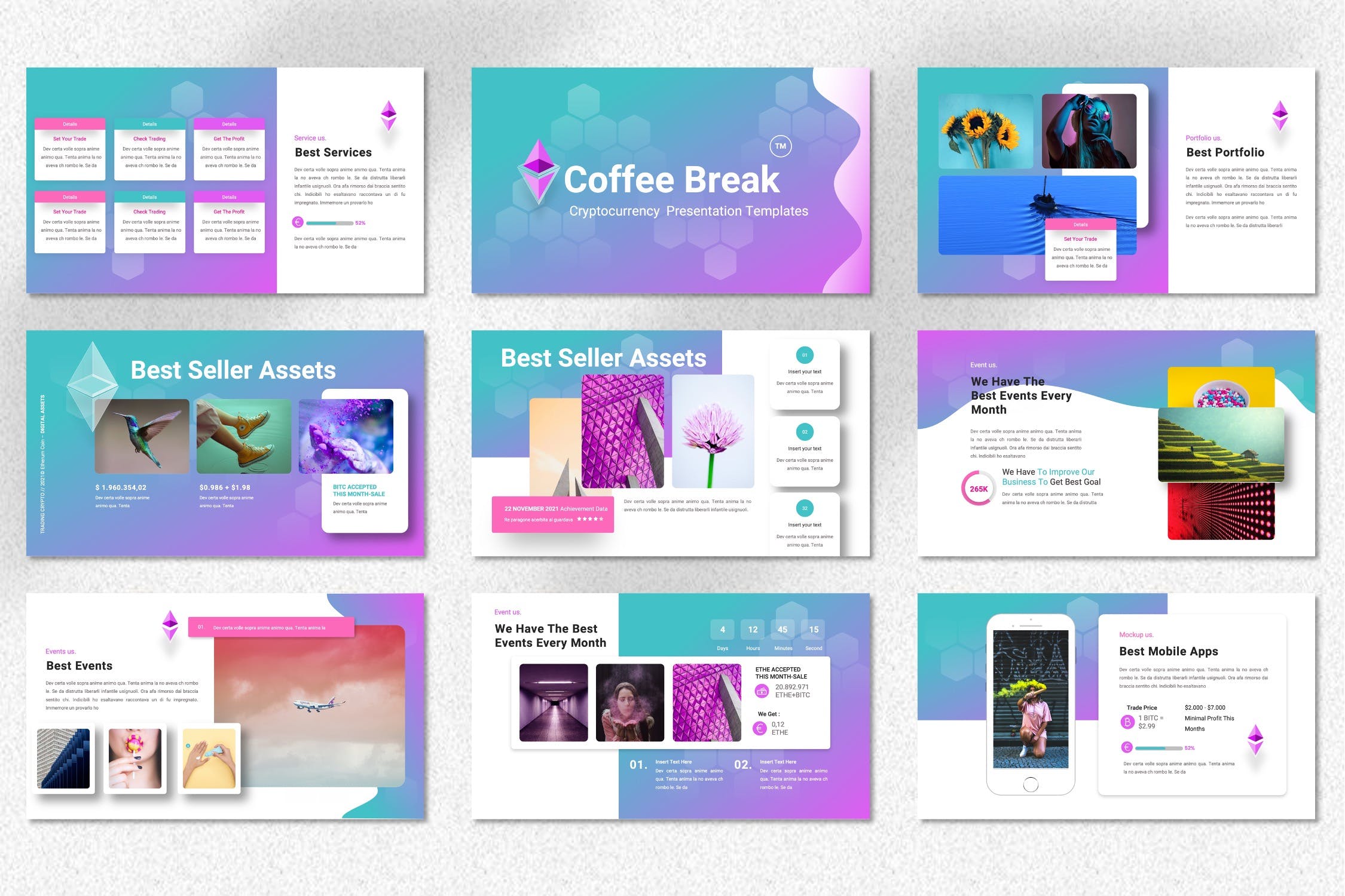 加密货币渐变色PPT幻灯片模板素材 Hetree – Cryptocurrency Powerpoint Templates 幻灯图表 sucaiwan.com