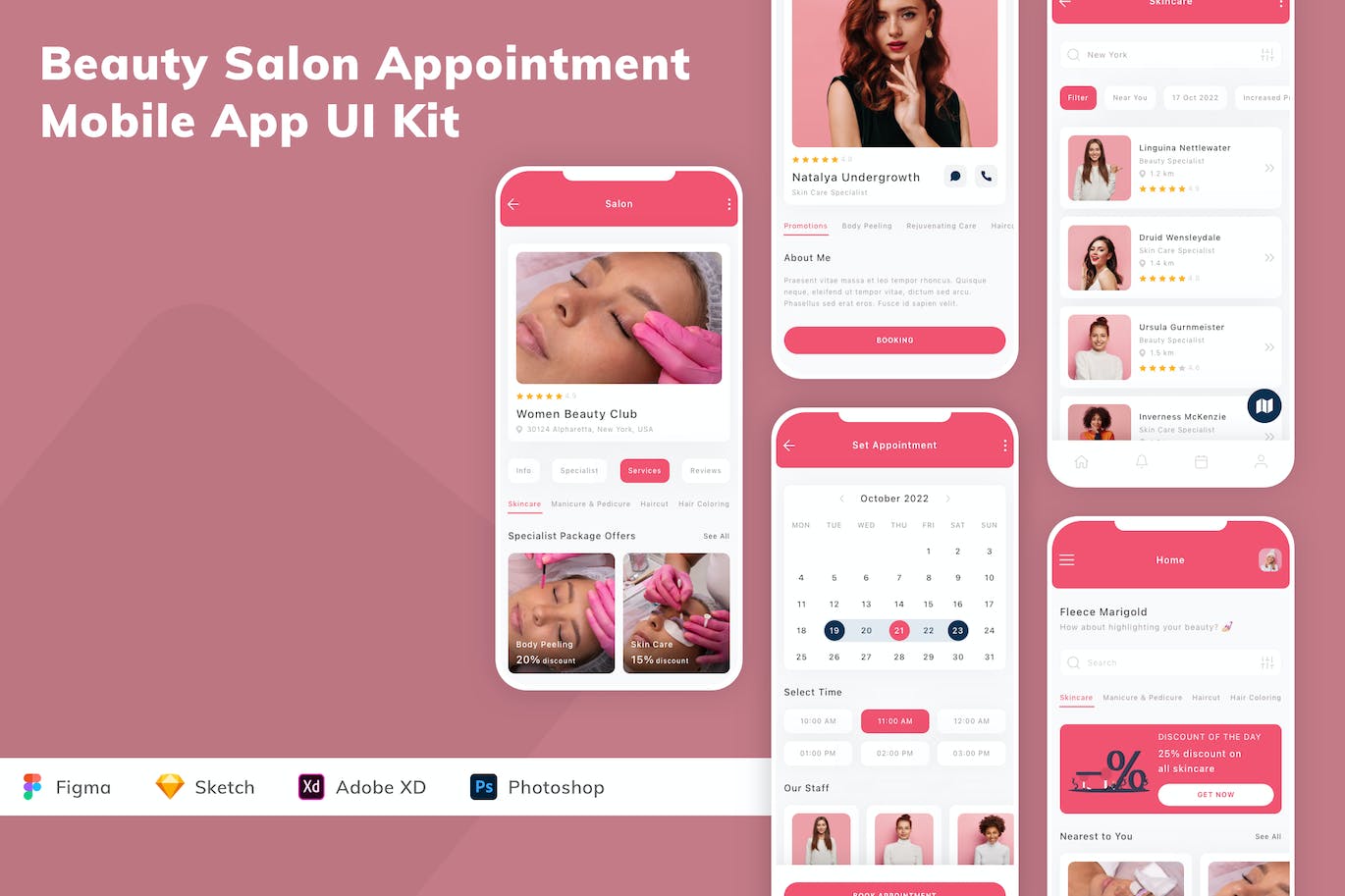 美容院预约App应用程序UI设计模板套件 Beauty Salon Appointment Mobile App UI Kit APP UI sucaiwan.com