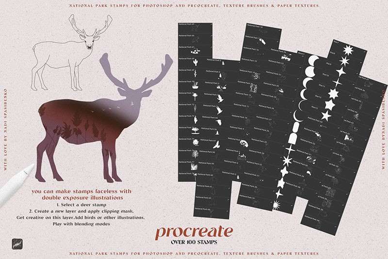 100+自然风景剪影图案Procreate笔刷 笔刷资源 sucaiwan.com