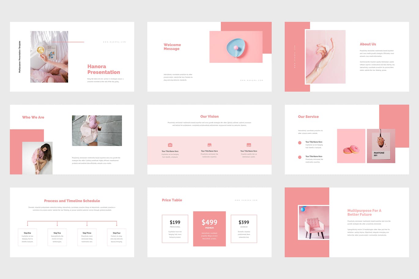 多用途粉色PPT设计模板 Hanora – Multipurposes Pink Powerpoint Template 幻灯图表 sucaiwan.com