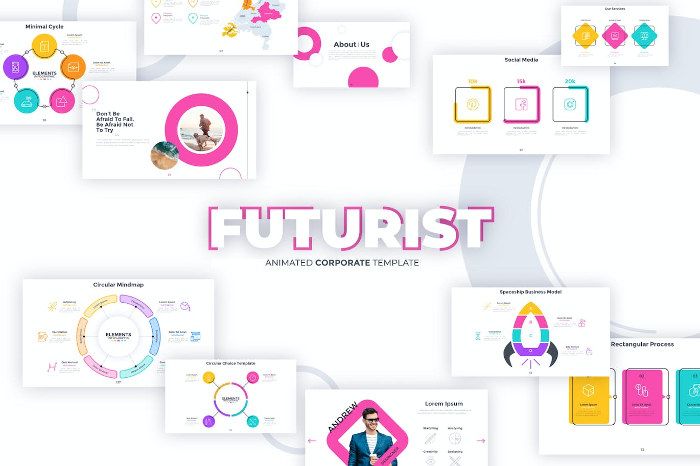 数据图表动画演示PPT模板 Futurist For Powerpoint 幻灯图表 sucaiwan.com