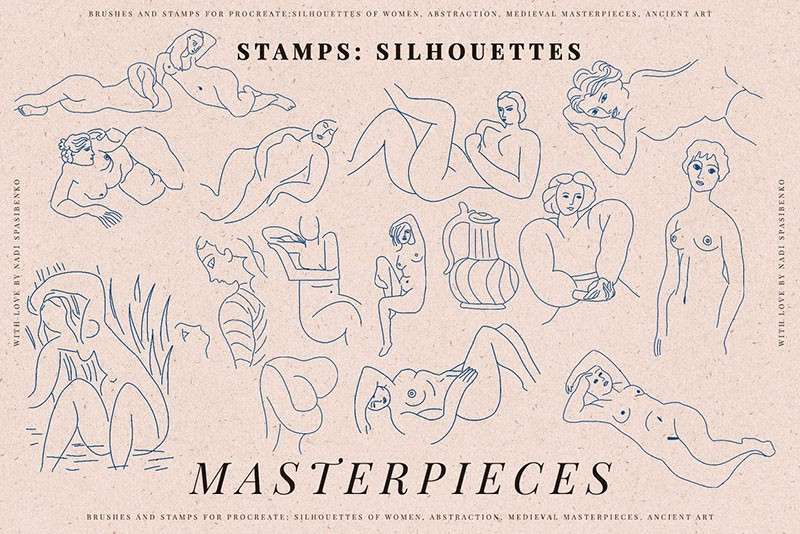 58个世界名画线稿PS笔刷 笔刷资源 sucaiwan.com