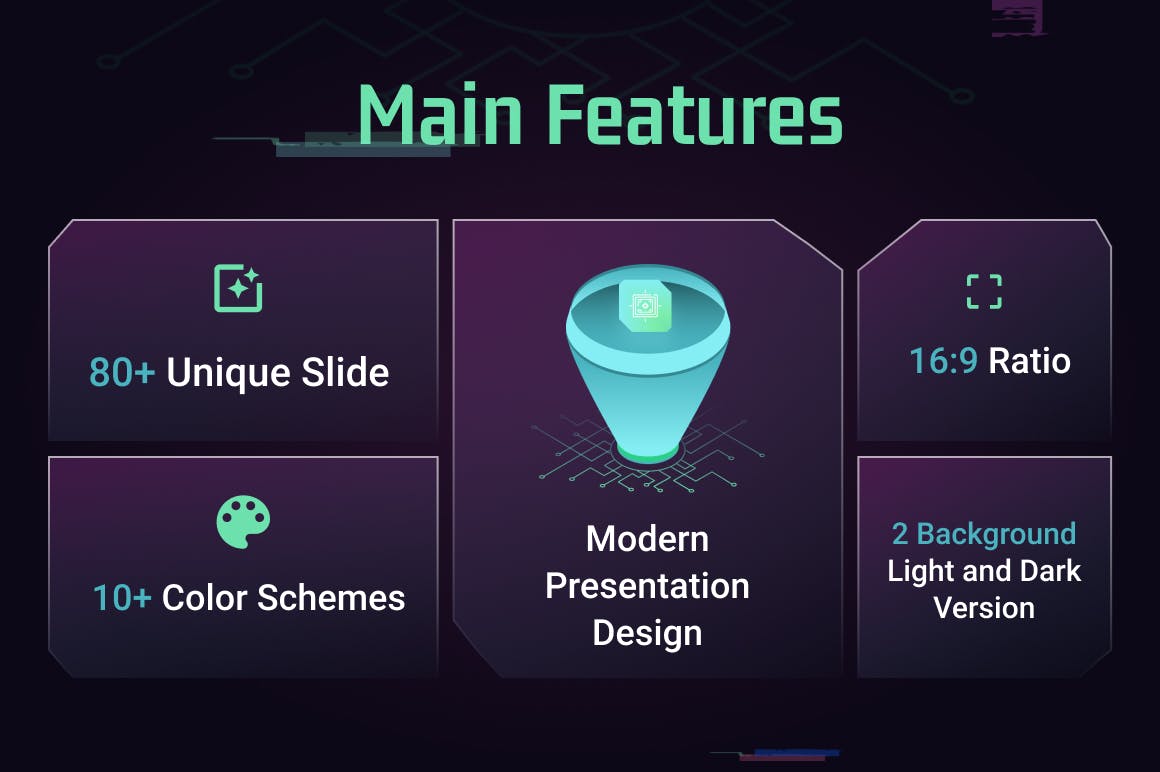 赛博朋克现代技术PPT设计模板 Cybertron Modern Technology PowerPoint Template 幻灯图表 sucaiwan.com