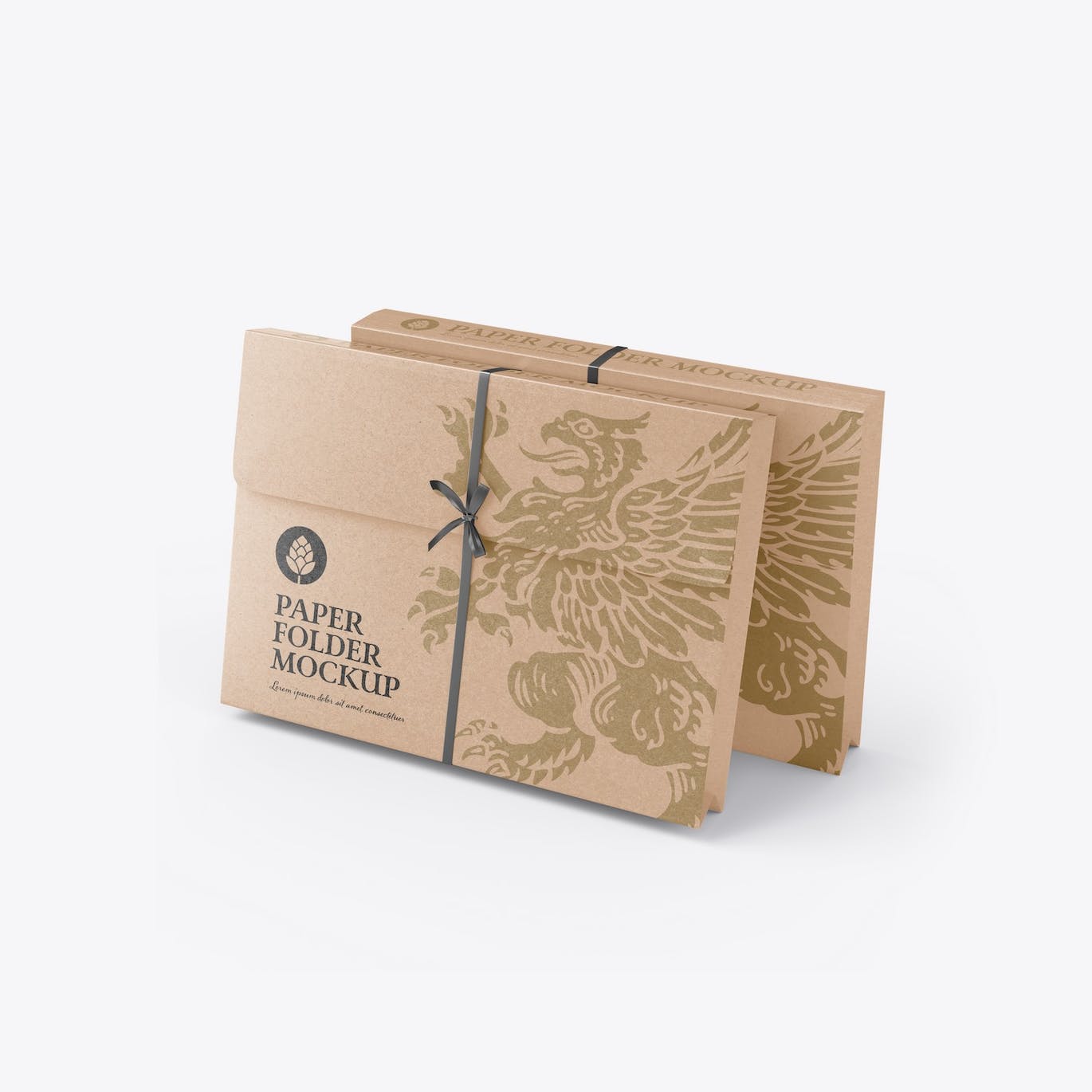 带绳的牛皮纸文件夹外观设计样机 Set Kraft Folders with Rope mockup 样机素材 sucaiwan.com