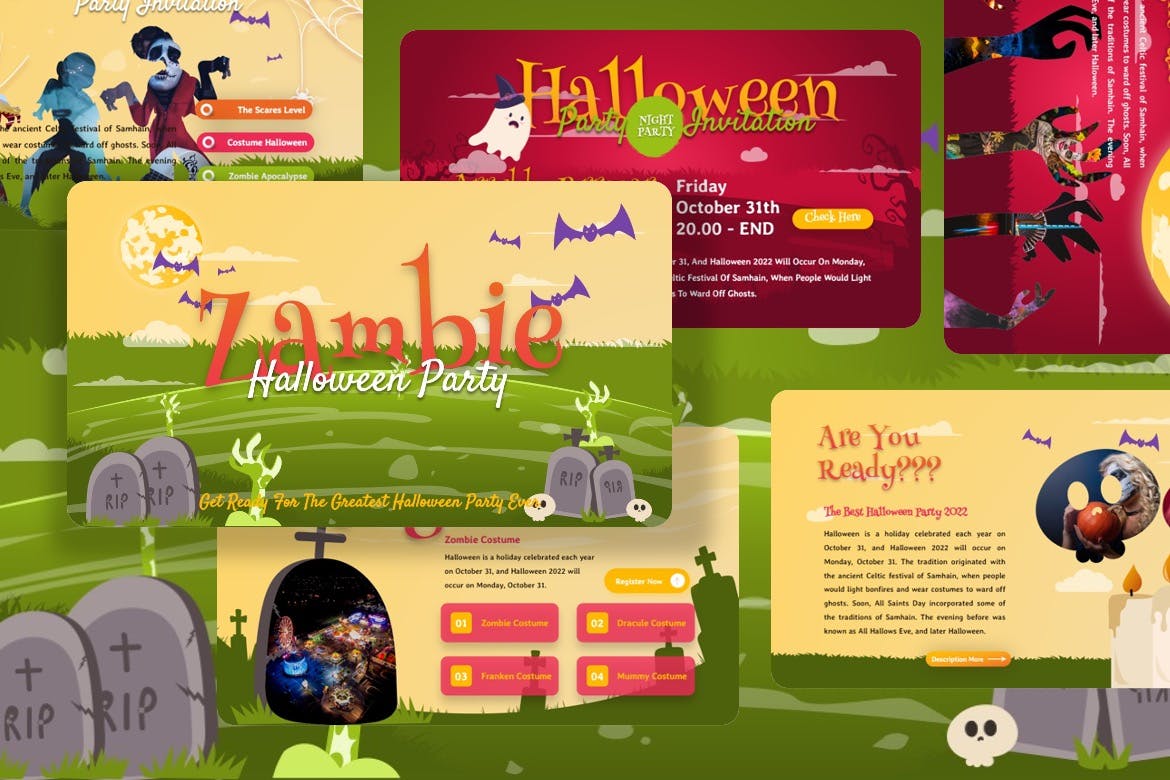 万圣节派对活动PPT模板下载 Zambie – Halloween Party Powerpoint Template 幻灯图表 sucaiwan.com