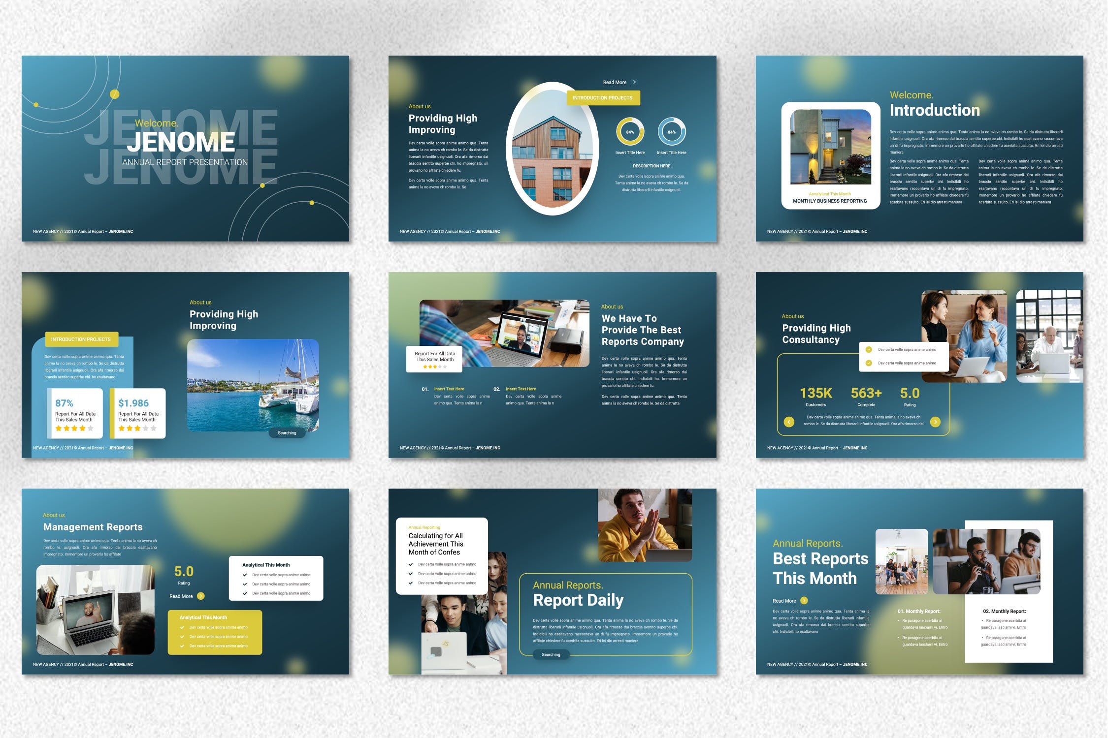 年度报告PPT幻灯片模板素材 Jenome – Annual Report Powerpoint Template 幻灯图表 sucaiwan.com