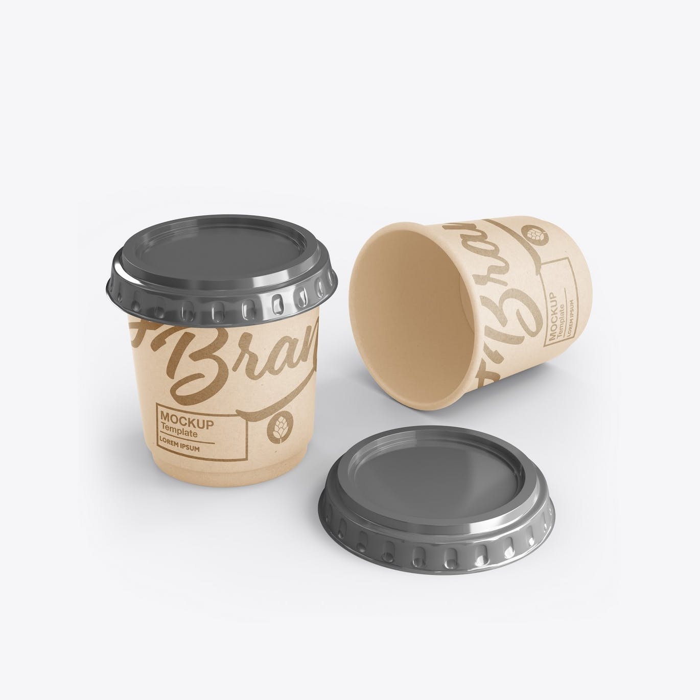 盖子纸咖啡杯品牌包装设计样机套装 Set Paper Coffee Cup With Sleeve Mockup 样机素材 sucaiwan.com