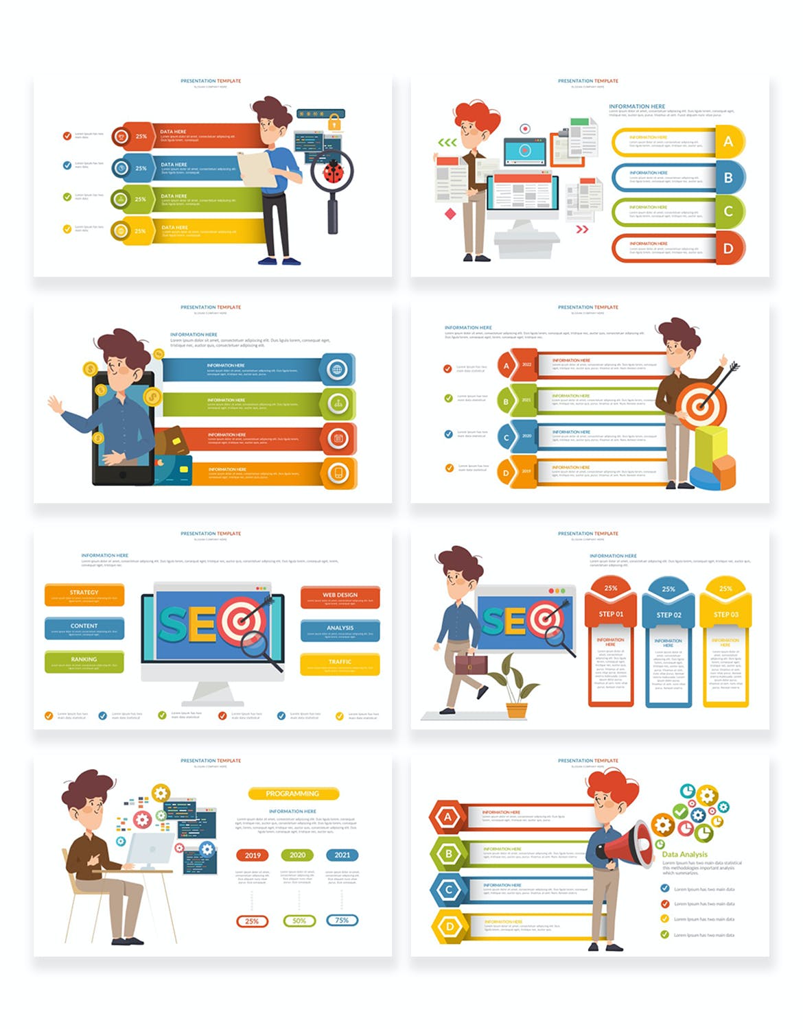 SEO动画图表PPT演示幻灯片模板 SEO Infographic Powerpoint Template 幻灯图表 sucaiwan.com