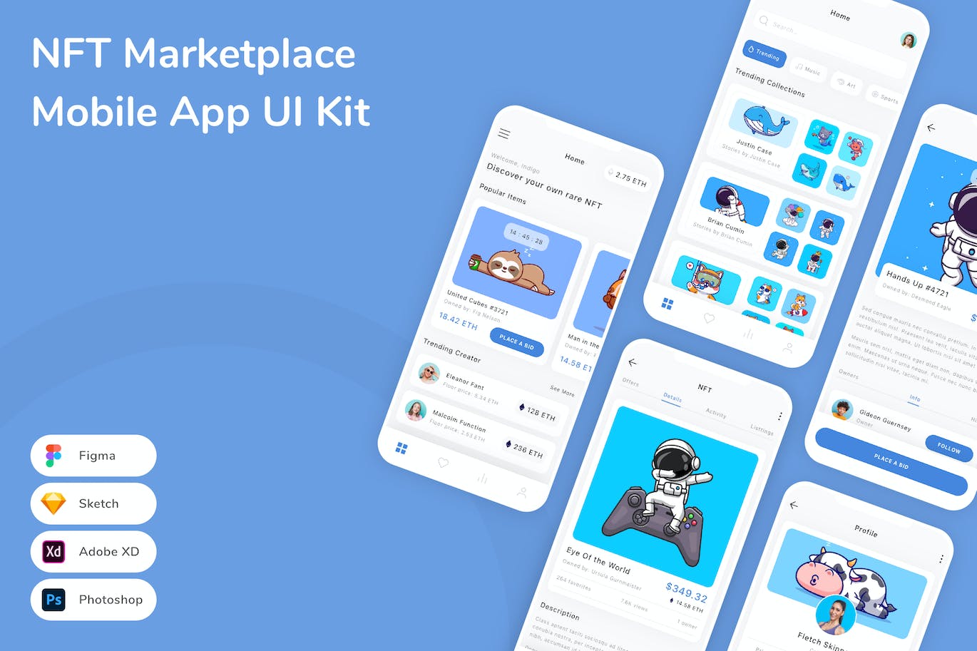 NFT艺术作品市场应用程序App界面设计UI套件 NFT Marketplace Mobile App UI Kit APP UI sucaiwan.com