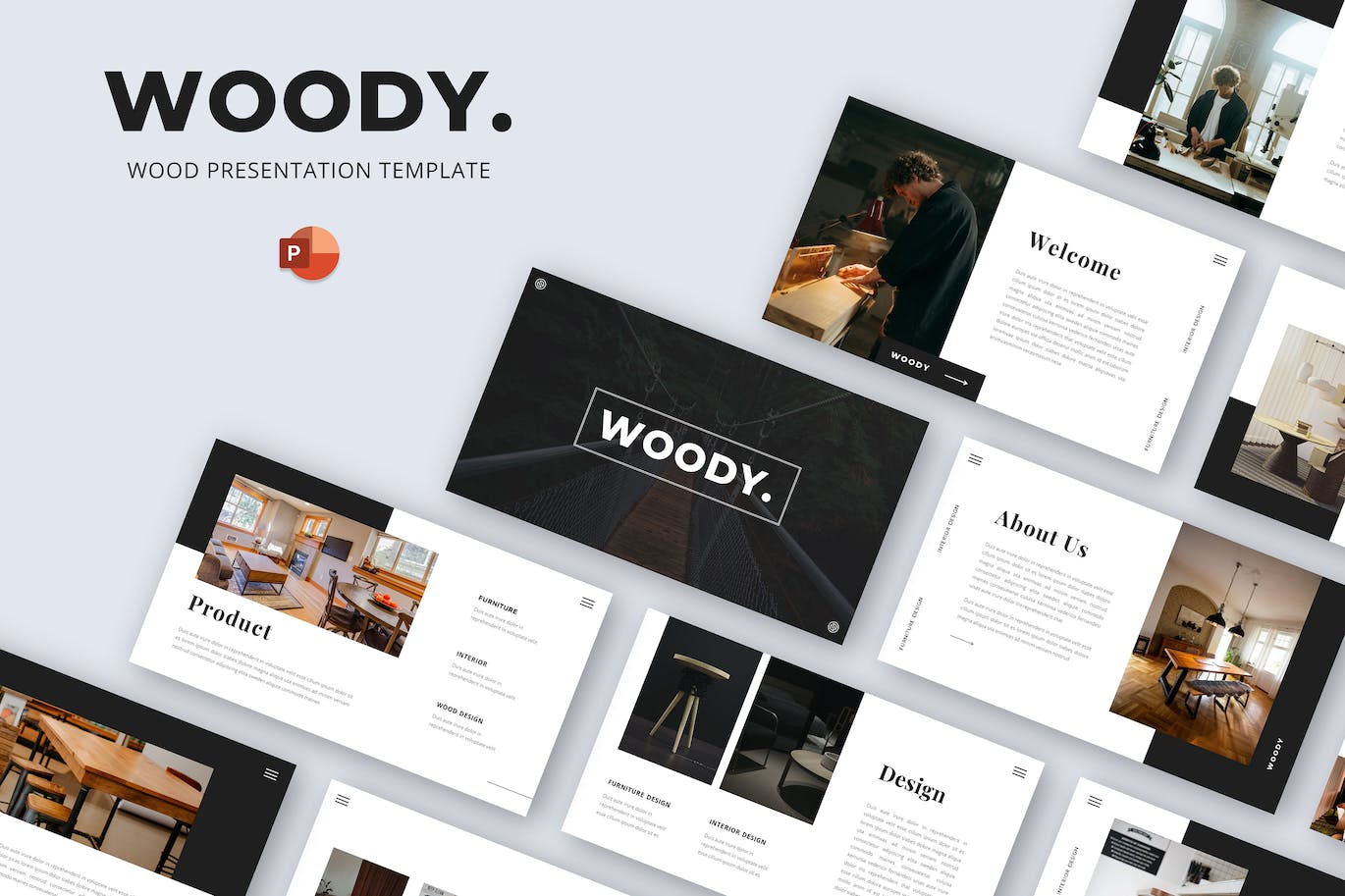 木材家具Powerpoint幻灯片模板 WOODY – Wood PowerPoint Presentation Template 幻灯图表 sucaiwan.com