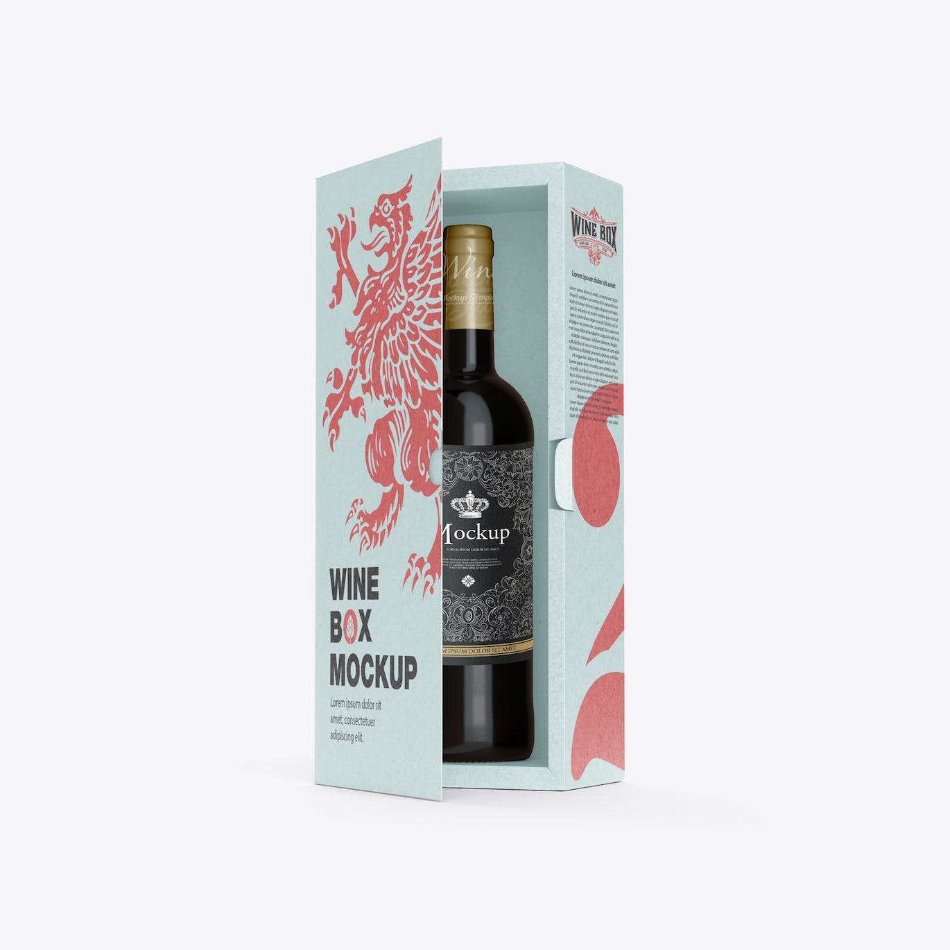红酒酒瓶纸礼盒品牌包装设计样机 Box with Wine Bottle Mockup 样机素材 sucaiwan.com