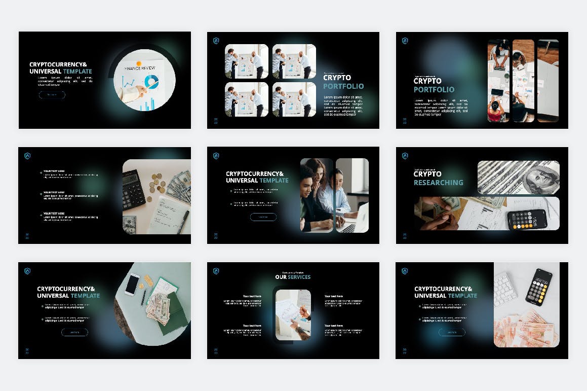 加密货币多用途PPT设计模板 Cryptocurrency PowerPoint Template 幻灯图表 sucaiwan.com