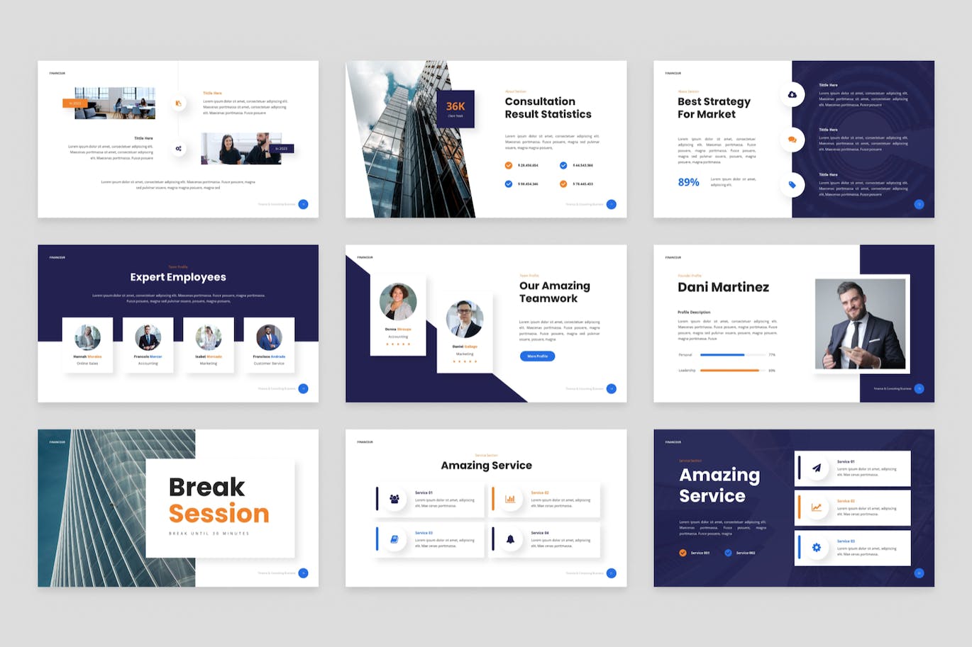 金融与咨询业务PPT幻灯片设计模板 Financeur – Finance & Consulting Powerpoint 幻灯图表 sucaiwan.com