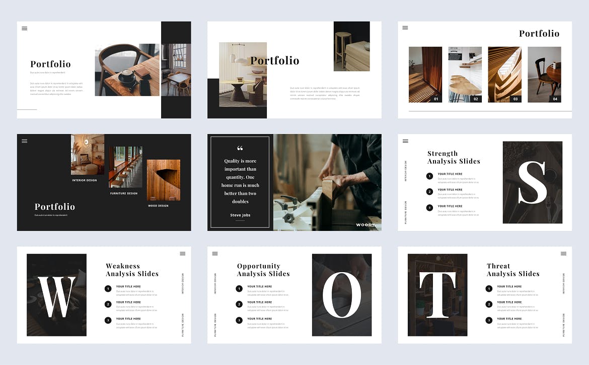木材家具Powerpoint幻灯片模板 WOODY – Wood PowerPoint Presentation Template 幻灯图表 sucaiwan.com