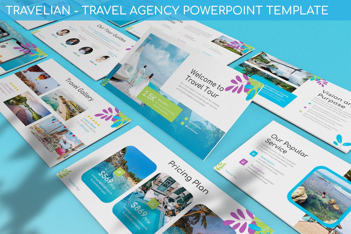 旅行社机构PPT幻灯片设计模板 Travelian – Travel Agency Powerpoint Template 幻灯图表 sucaiwan.com
