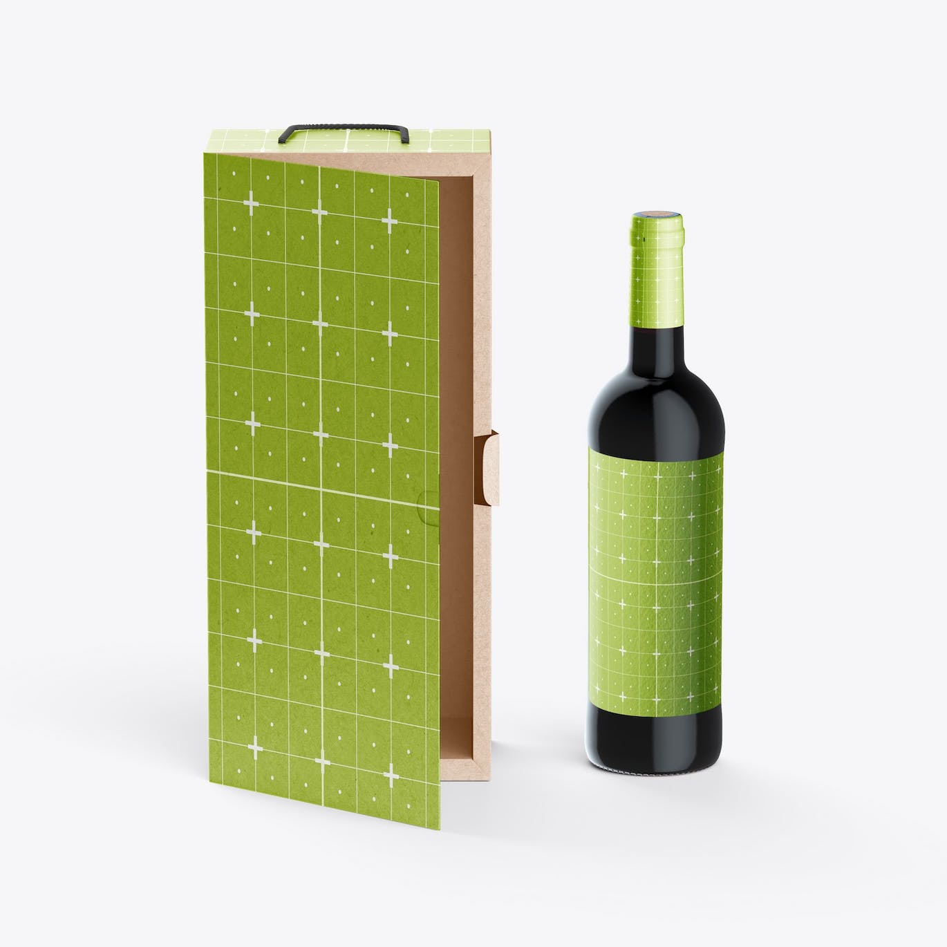 红酒酒瓶纸礼盒品牌包装设计样机 Box with Wine Bottle Mockup 样机素材 sucaiwan.com
