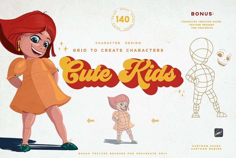 儿童卡通线描画Procreate笔刷 笔刷资源 sucaiwan.com