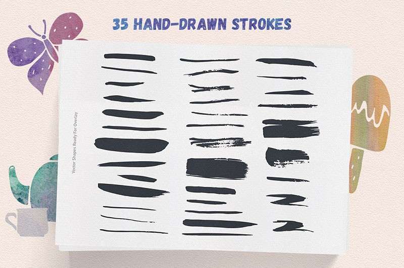 水彩墨迹艺术效果AI+PS笔刷套件 笔刷资源 sucaiwan.com