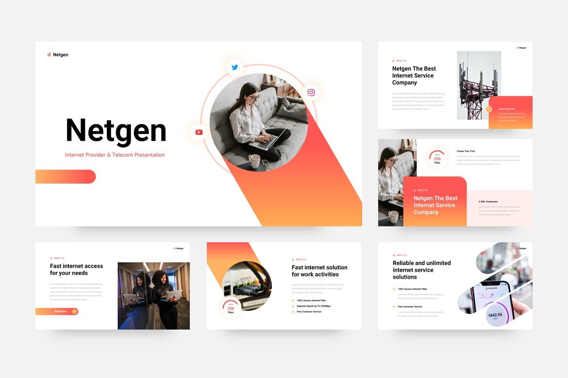 互联网提供商和电信PPT创意模板 Netgen – Internet Provider & Telecom PowerPoint 幻灯图表 sucaiwan.com