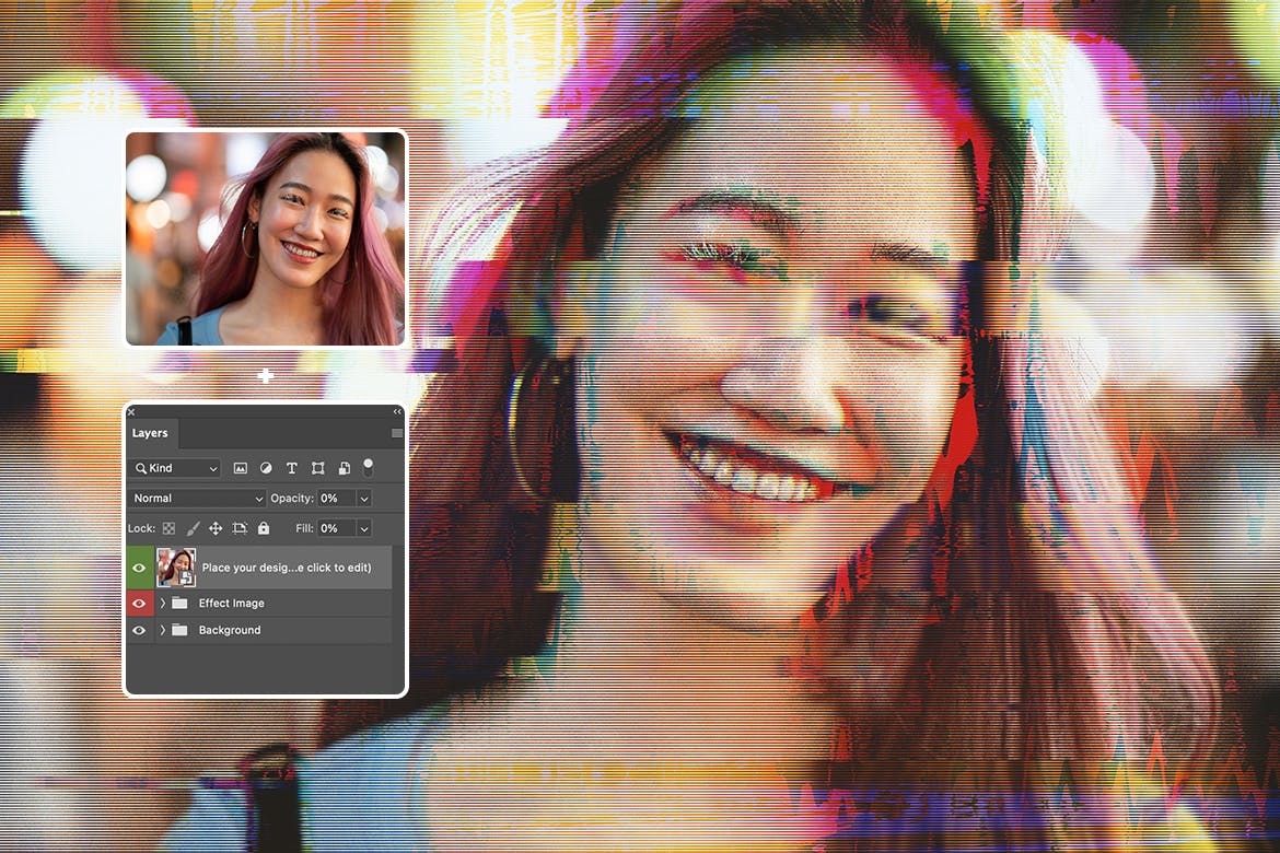 信号不良失真照片效果ps图层样式 Bad Distorted Signal photo effect 插件预设 sucaiwan.com