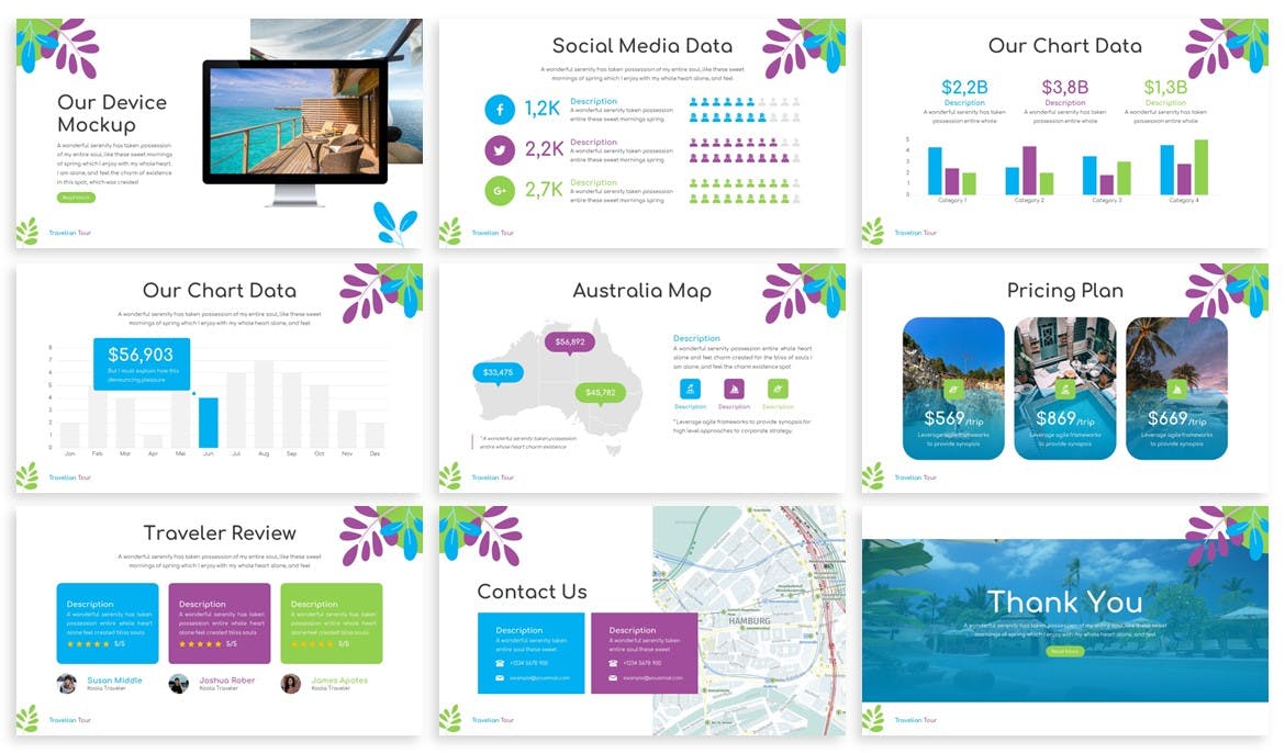 旅行社机构PPT幻灯片设计模板 Travelian – Travel Agency Powerpoint Template 幻灯图表 sucaiwan.com