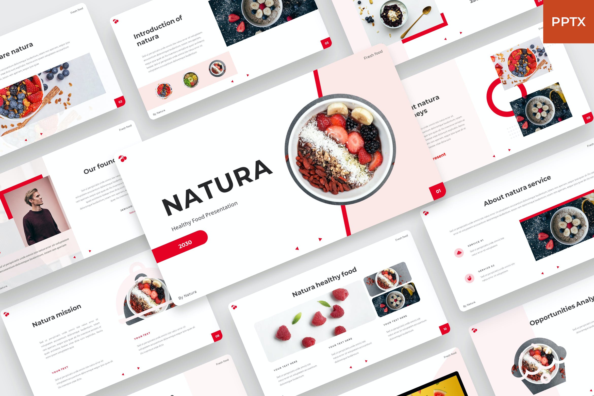健康水果食品Powerpoint幻灯片模板 NATURA – Healthy food PowerPoint Template 幻灯图表 sucaiwan.com