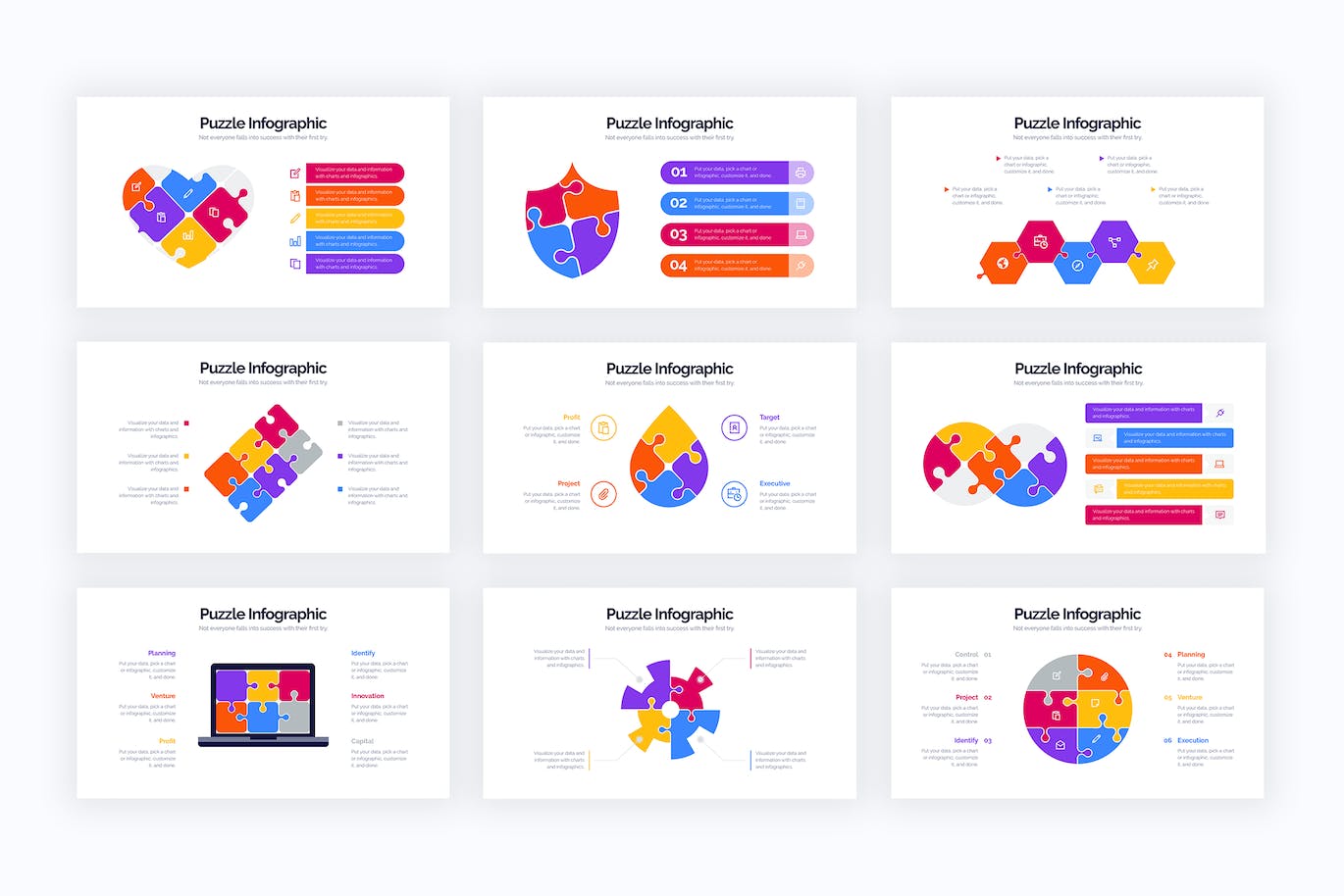 现代教育拼图信息图表设计AI矢量模板 Education Puzzle Illustrator Infographics 幻灯图表 sucaiwan.com