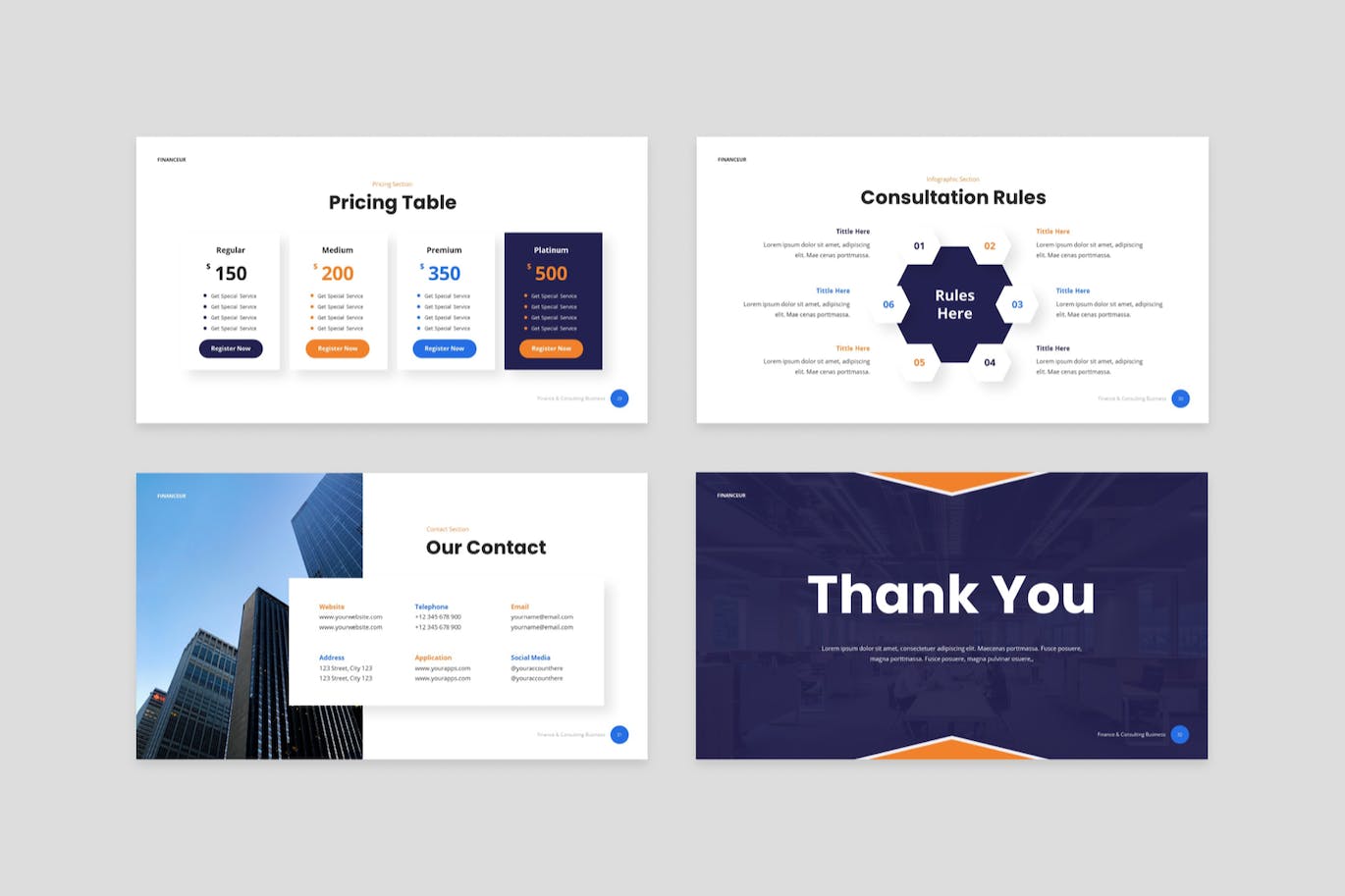 金融与咨询业务PPT幻灯片设计模板 Financeur – Finance & Consulting Powerpoint 幻灯图表 sucaiwan.com