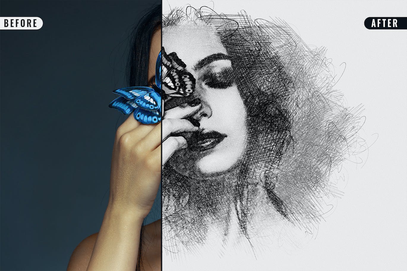 铅笔素描照片效果PS样式 Sketch Photo Effect 插件预设 sucaiwan.com