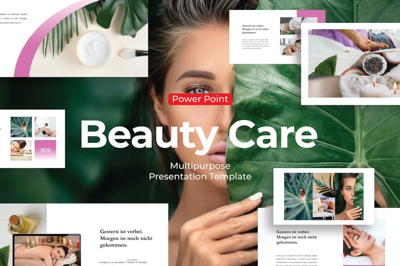 美容护理业务PPT素材 Beauty Care – PowerPoint Template 幻灯图表 sucaiwan.com
