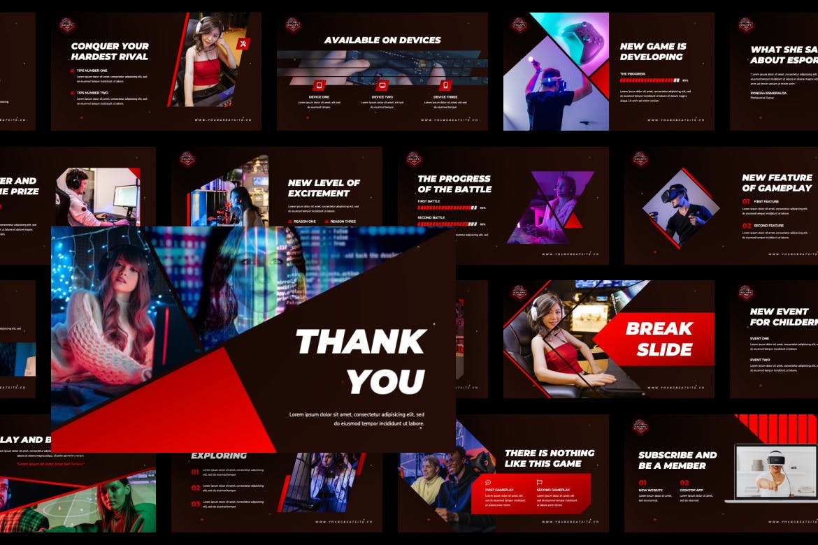 电子竞技推广演示PPT模板 Escape – Esport Presentation Powerpoint 幻灯图表 sucaiwan.com