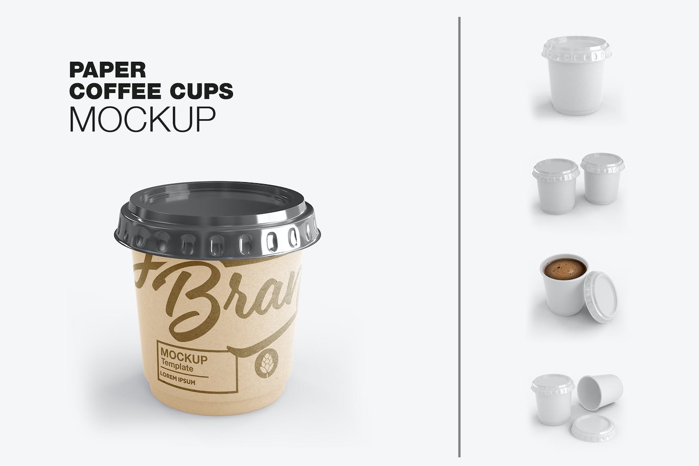 盖子纸咖啡杯品牌包装设计样机套装 Set Paper Coffee Cup With Sleeve Mockup 样机素材 sucaiwan.com