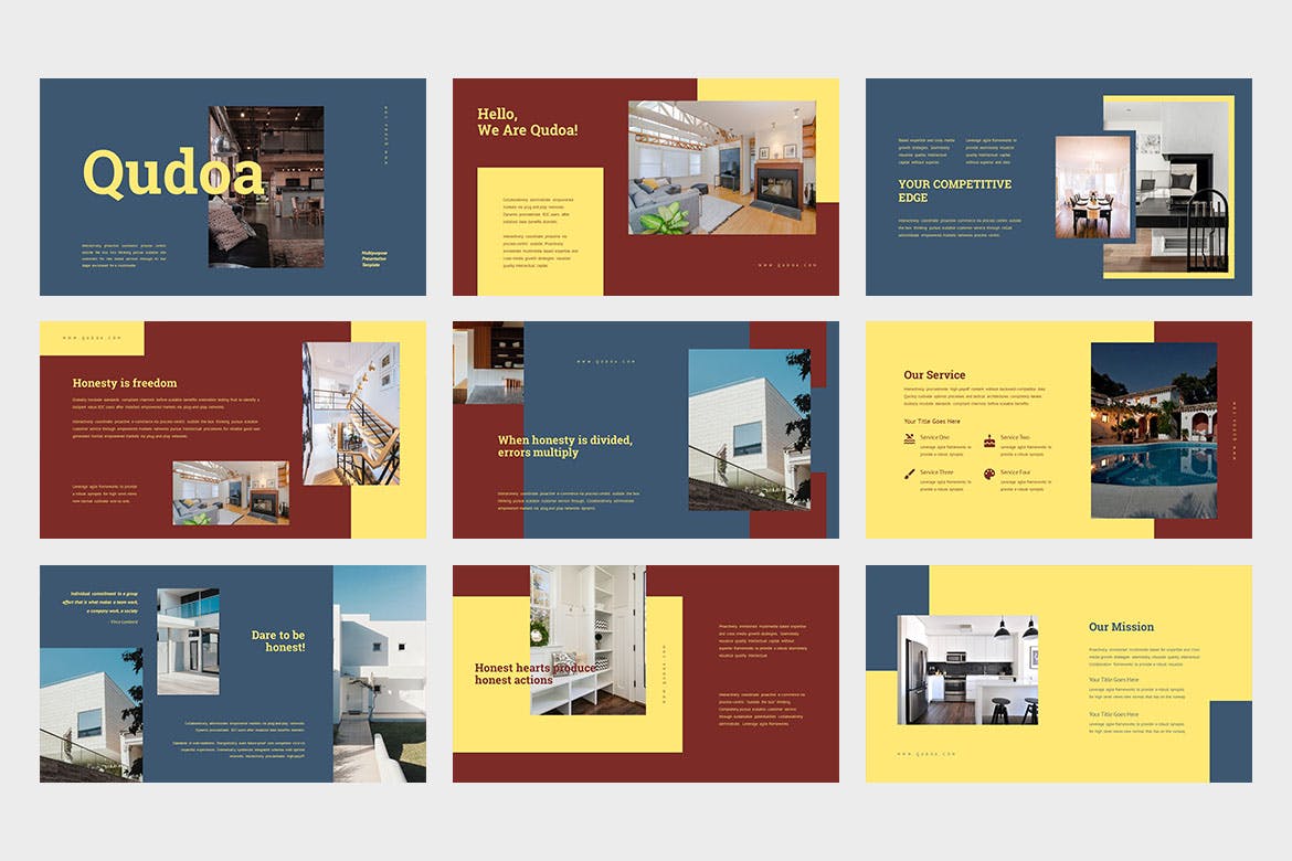 商业房地产PPT演示幻灯片模板 Qudoa : Real Estate Business Powerpoint 幻灯图表 sucaiwan.com