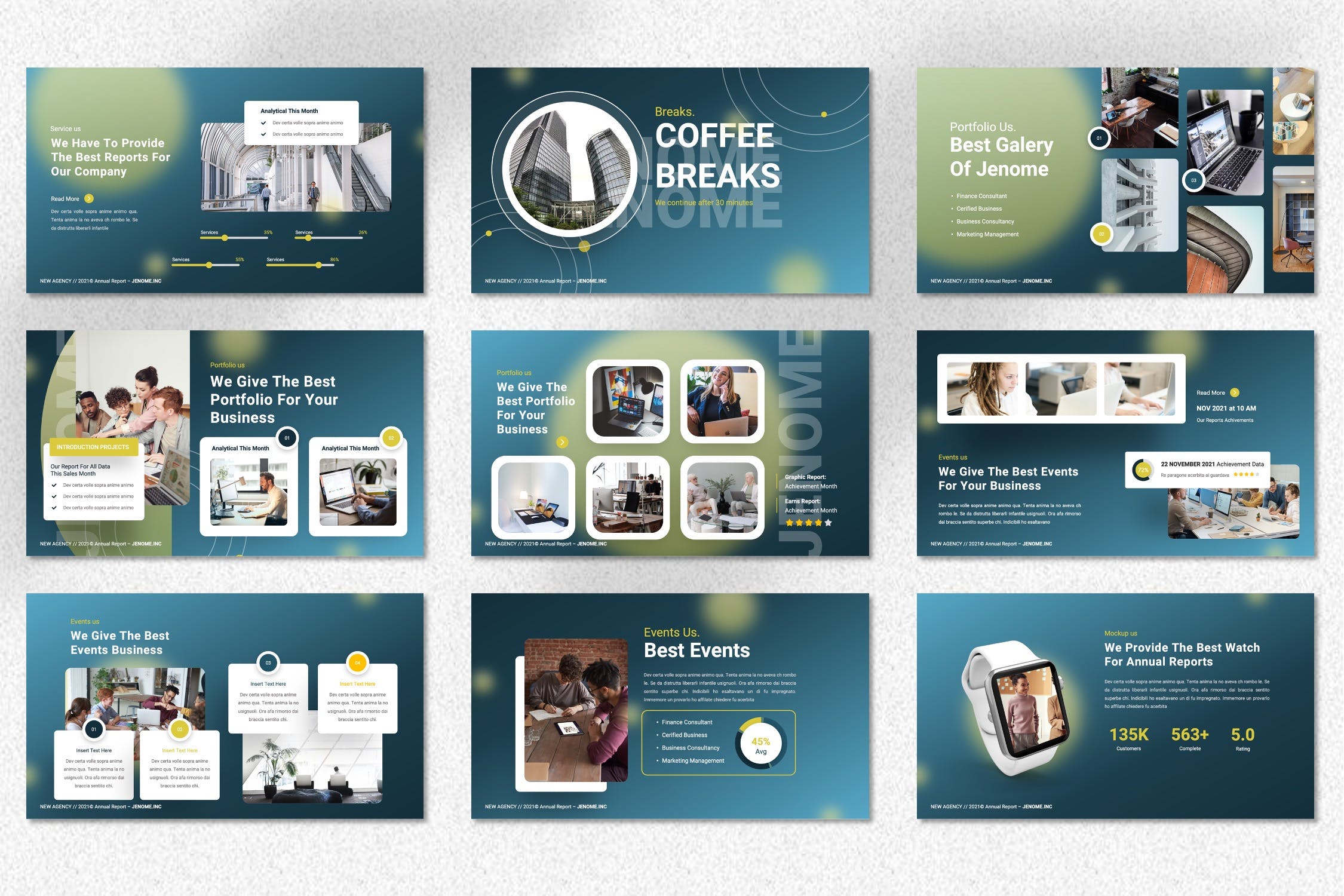 年度报告PPT幻灯片模板素材 Jenome – Annual Report Powerpoint Template 幻灯图表 sucaiwan.com