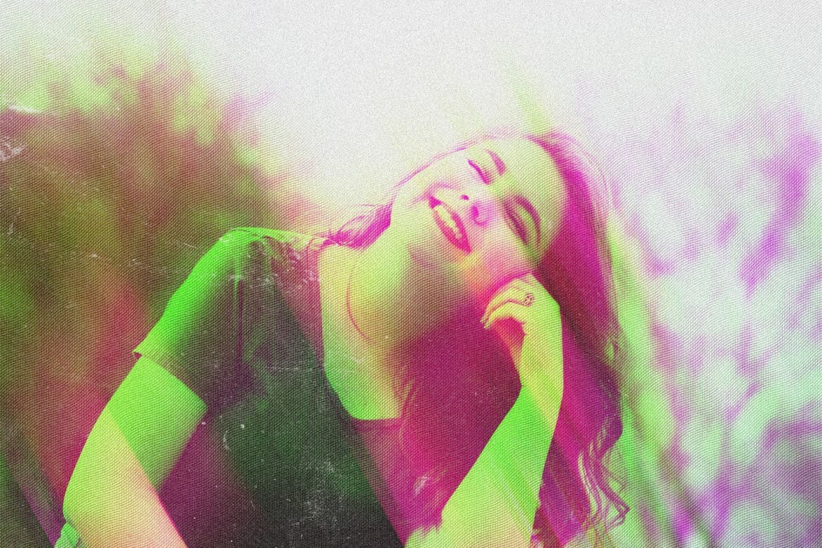闪亮复古印花照片特效PS图层样式 Glitch Retro Print Photo Effect 插件预设 sucaiwan.com