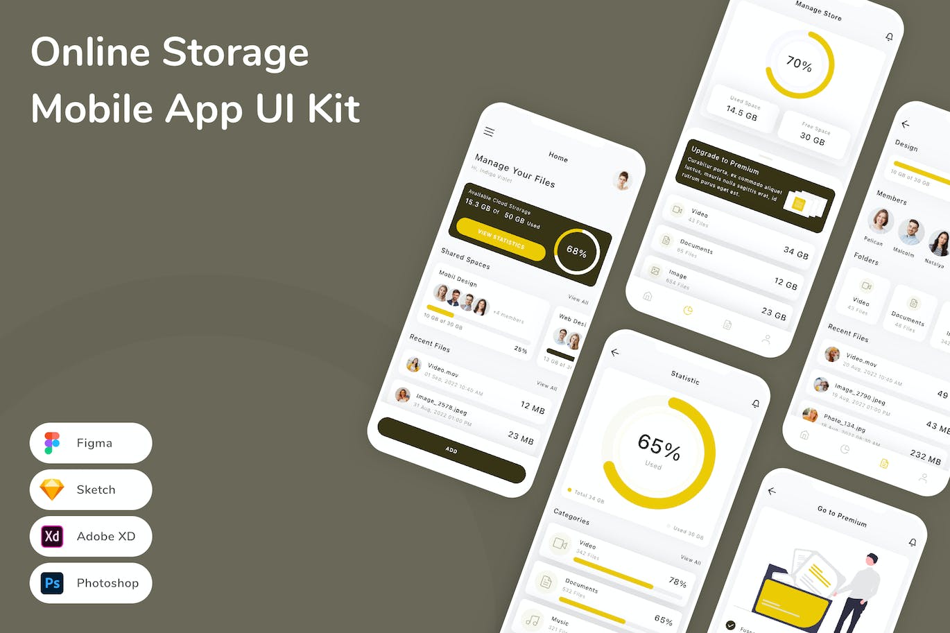 网盘存储App手机应用程序UI设计素材 Online Storage Mobile App UI Kit APP UI sucaiwan.com