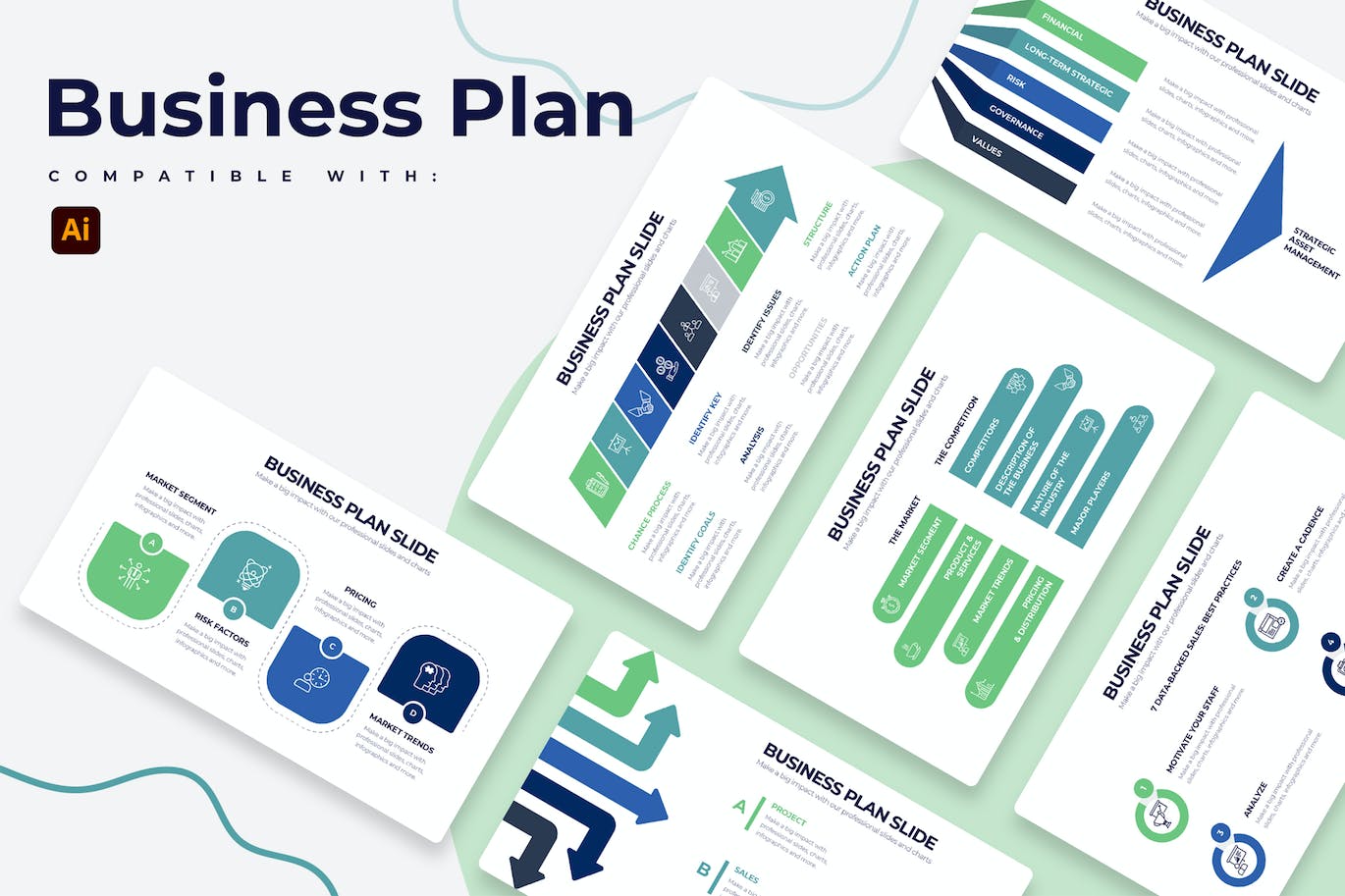 商业计划信息图表设计AI矢量模板 Business Plan Illustrator Infographics 幻灯图表 sucaiwan.com
