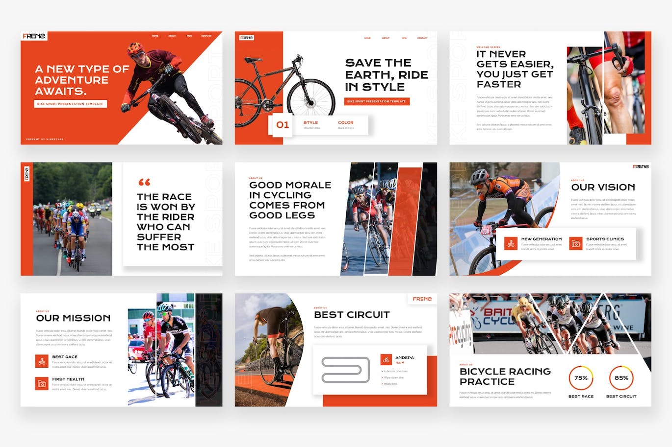 自行车运动PPT幻灯片模板 FRENS – Bike Sport Powerpoint Template 幻灯图表 sucaiwan.com