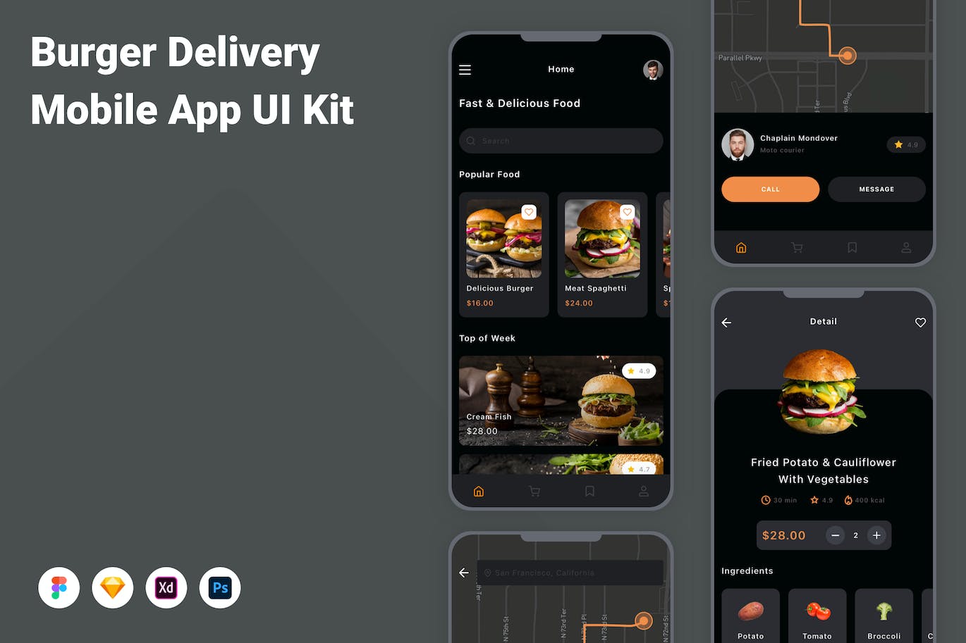 汉堡配送App应用程序UI设计模板套件 Burger Delivery Mobile App UI Kit APP UI sucaiwan.com