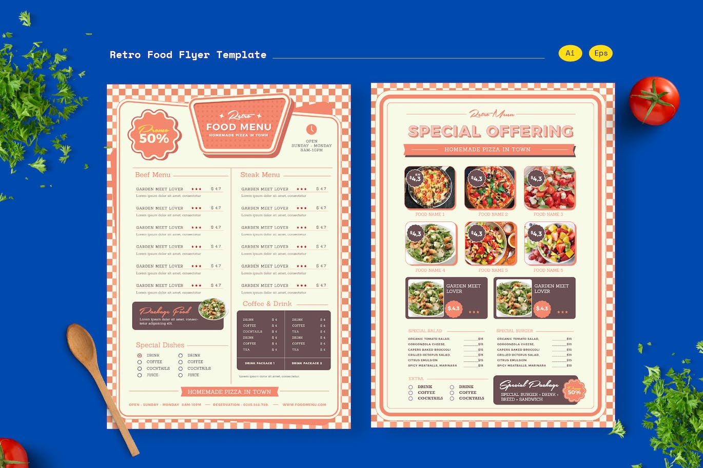 复古食品菜单设计模板 Cd Retro Food Menu APP UI sucaiwan.com