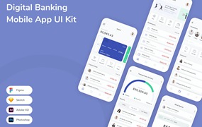 数字银行App手机应用程序UI设计素材 Digital Banking Mobile App UI Kit