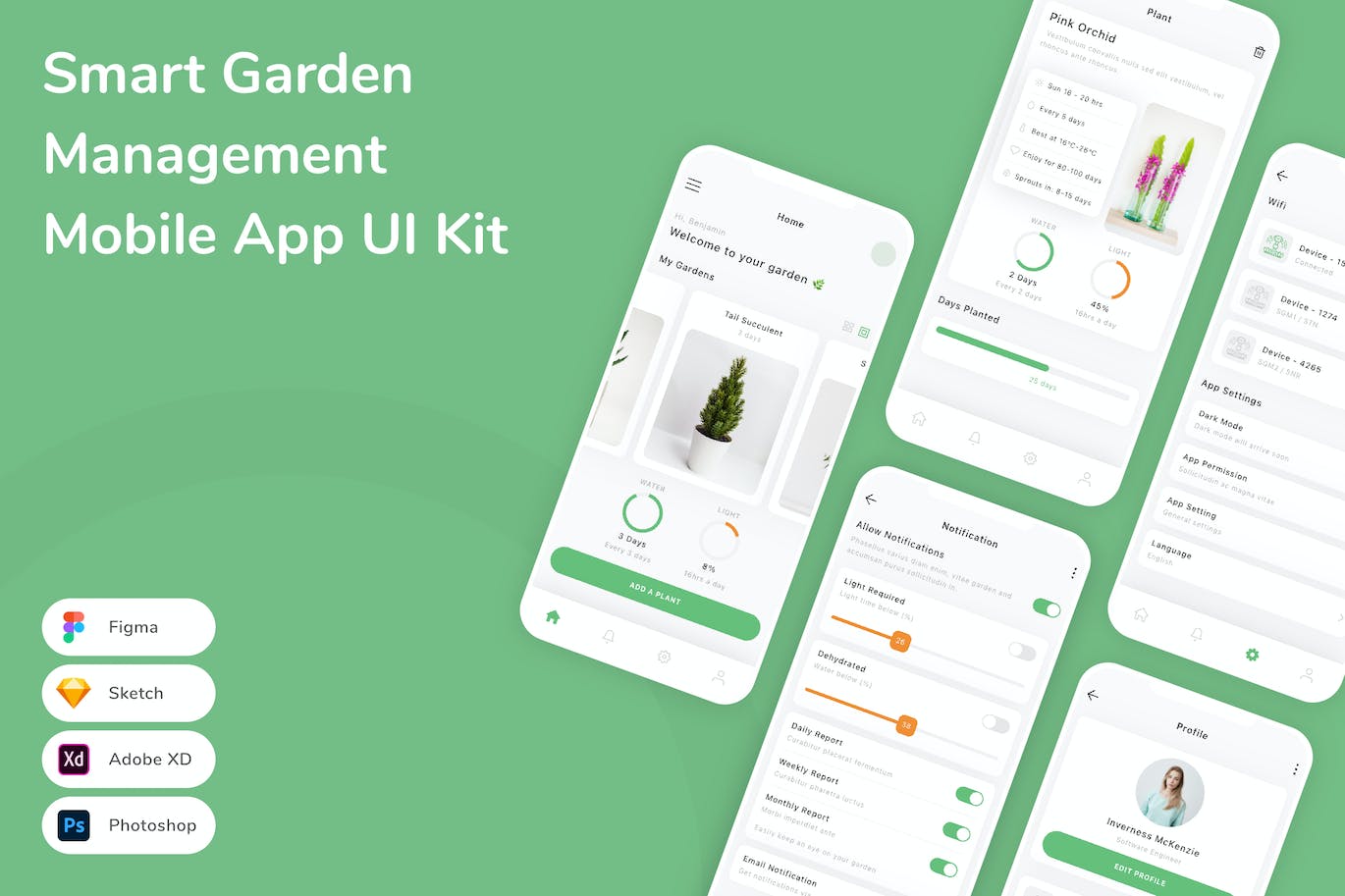 智慧花园植物管理App手机应用程序UI设计素材 Smart Garden Management Mobile App UI Kit APP UI sucaiwan.com