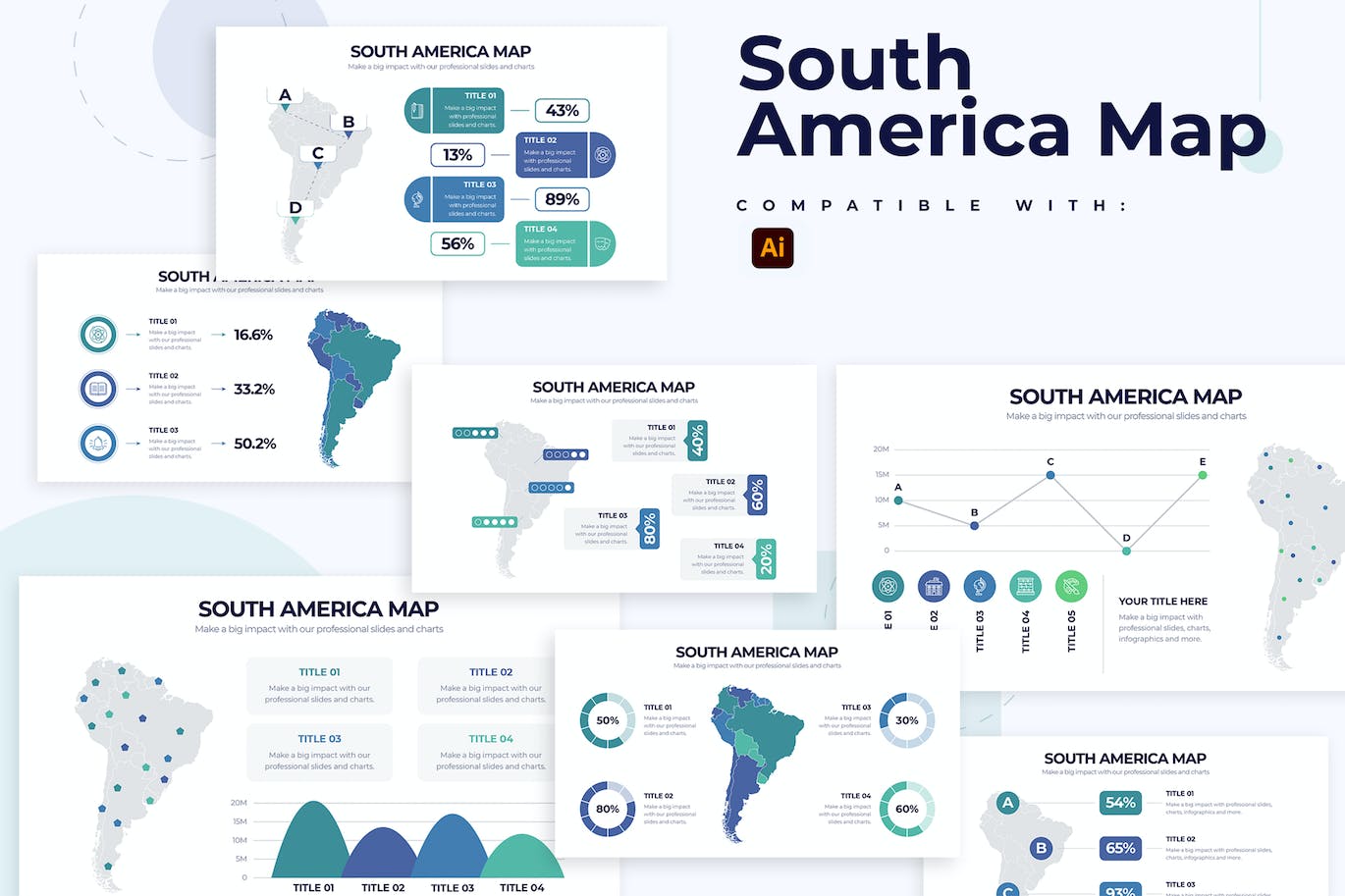南美洲地图信息图表设计AI矢量模板 South America Map Illustrator Infographics 幻灯图表 sucaiwan.com