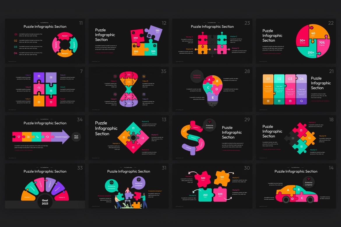 拼图信息图表PPT幻灯片模板下载 Puzzle Infographic PowerPoint Template 幻灯图表 sucaiwan.com