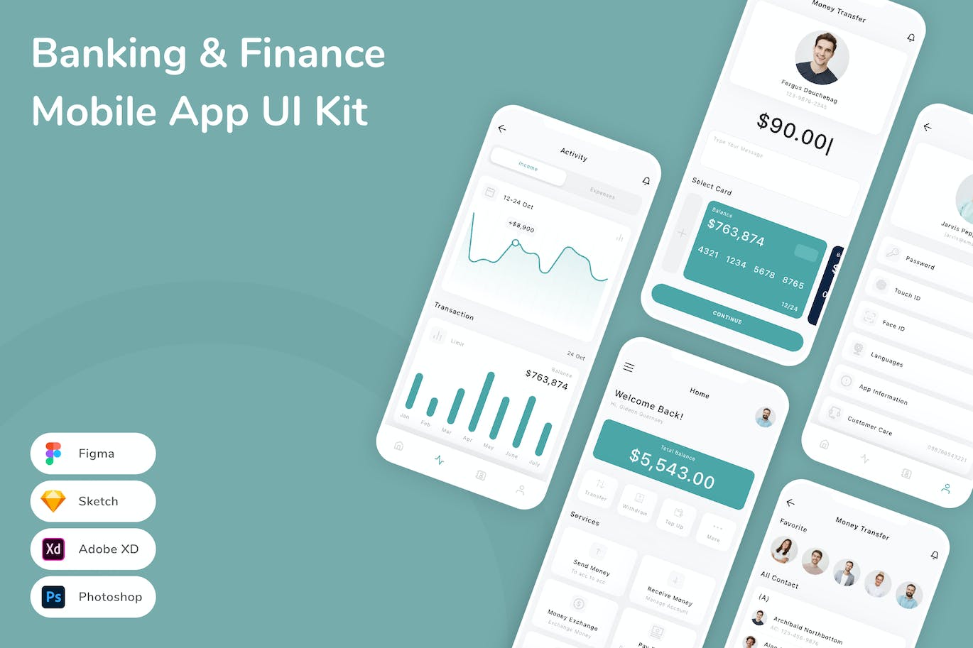 银行与金融App应用程序UI设计模板套件 Banking & Finance Mobile App UI Kit APP UI sucaiwan.com