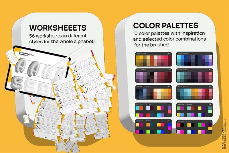 抖音3D立体字Procreate笔刷 笔刷资源 sucaiwan.com