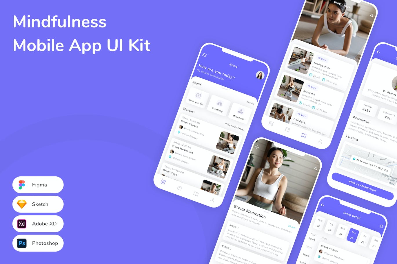 正念冥想应用程序App界面设计UI套件 Mindfulness Mobile App UI Kit APP UI sucaiwan.com