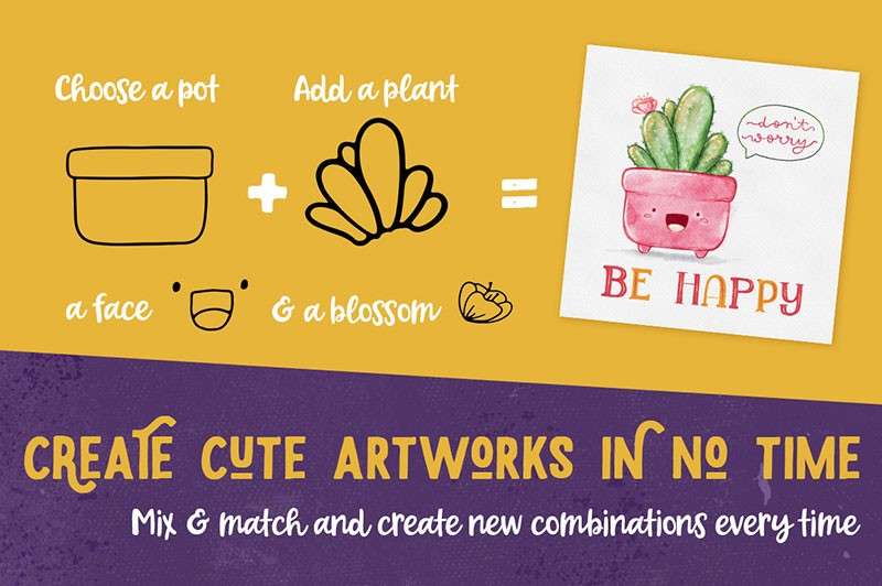 植物和盆栽卡通线描画Procreate笔刷 笔刷资源 sucaiwan.com