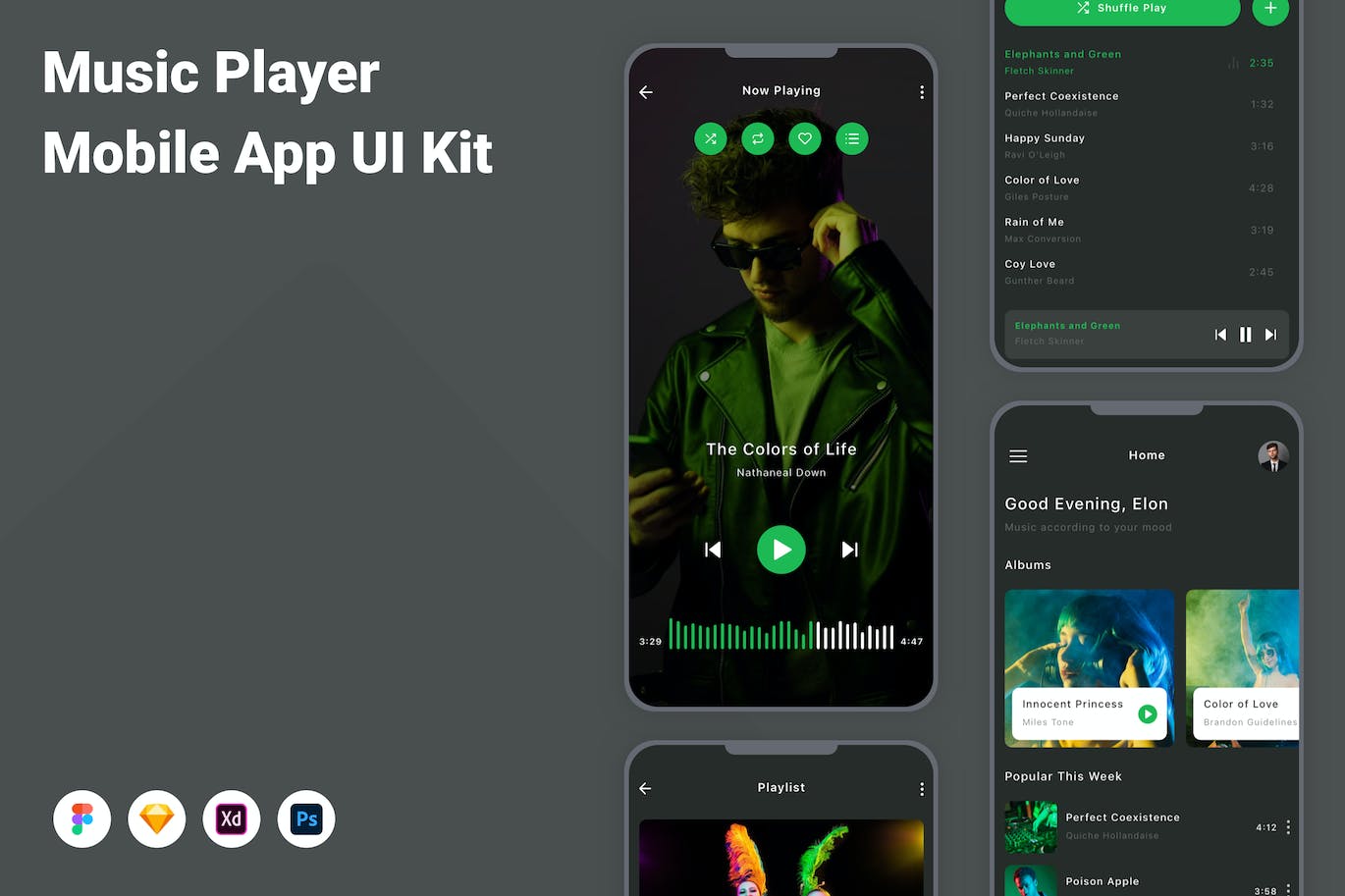 音乐播放器App应用程序UI设计模板套件 Music Player Mobile App UI Kit APP UI sucaiwan.com